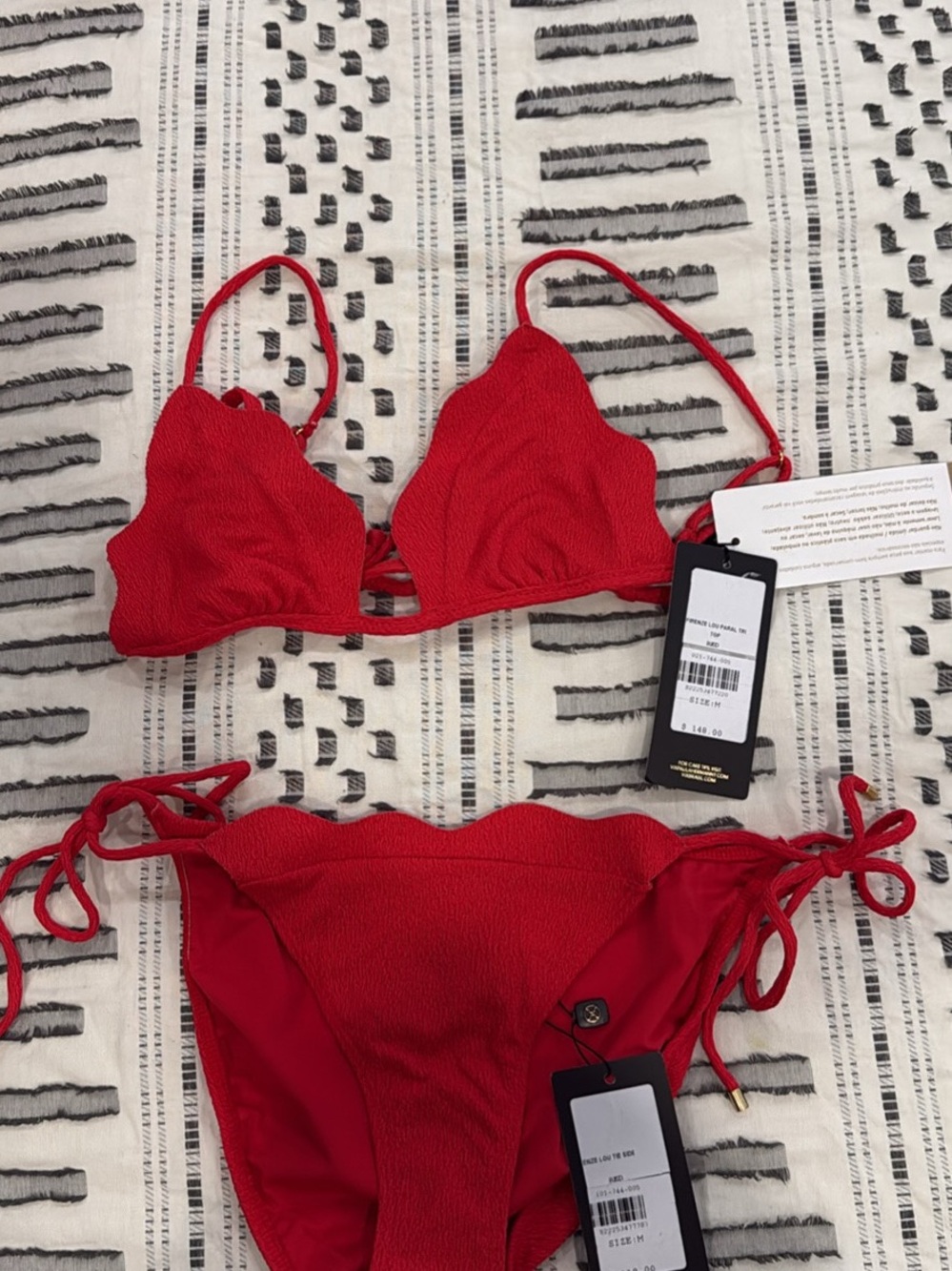 Red Scalloped Triangle Bikini Set - Women